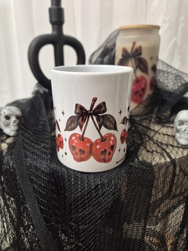 Gothic cherry skull - gothic, mug
