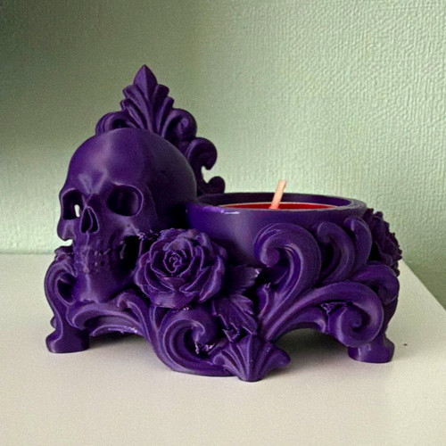 Purple skull tea light holder - light,