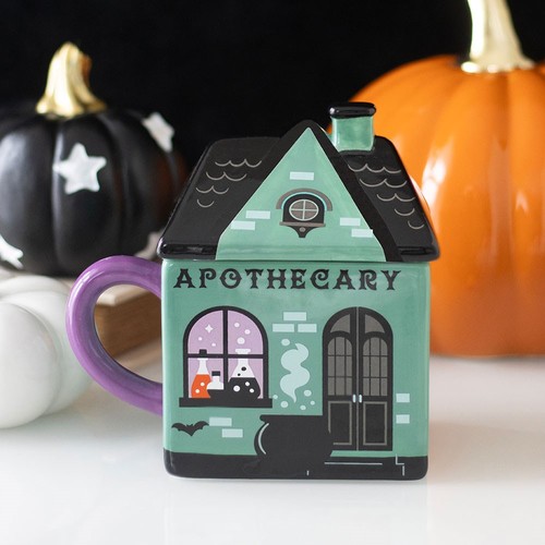 Apothecary shop lidded mug - shop,