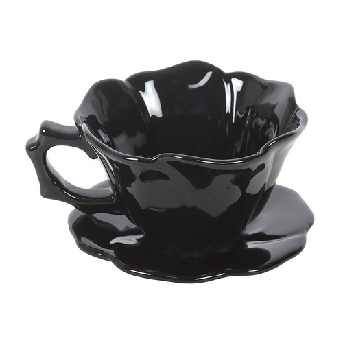 Black rose teacup and - rose, saucer