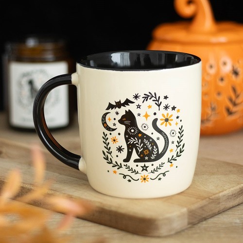 Frightful folk cat mug ceramic - frightful,