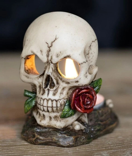 Skull rose tea light - &,